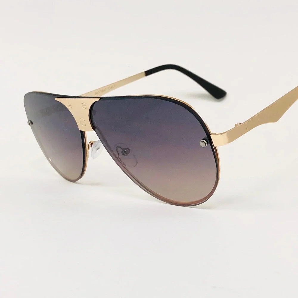 Sunglasses Gold Frame Brown Lens Men's Fashion Eyewear Retro Metal Trendy Shades